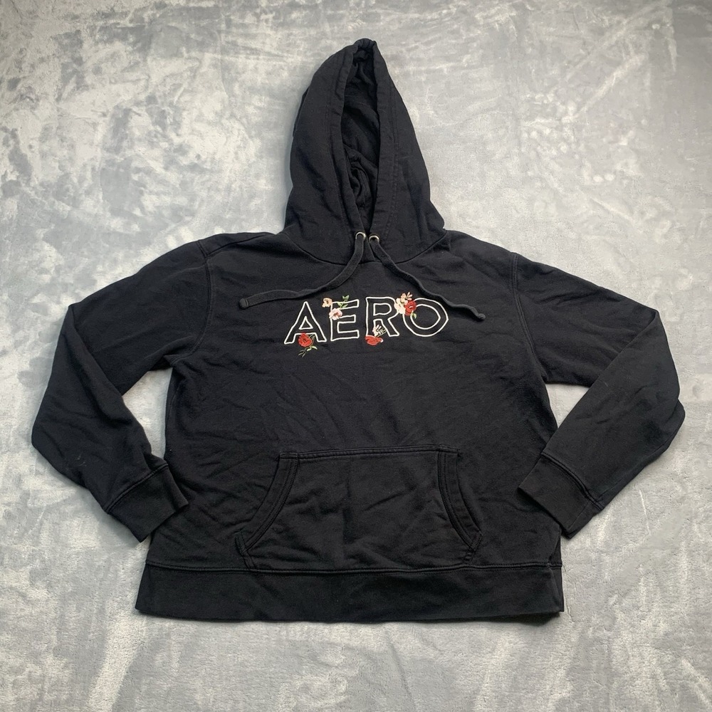 Aeropostale Sweater Medium Adult Black Pullover Hoodie Spell Out‎ Logo Women